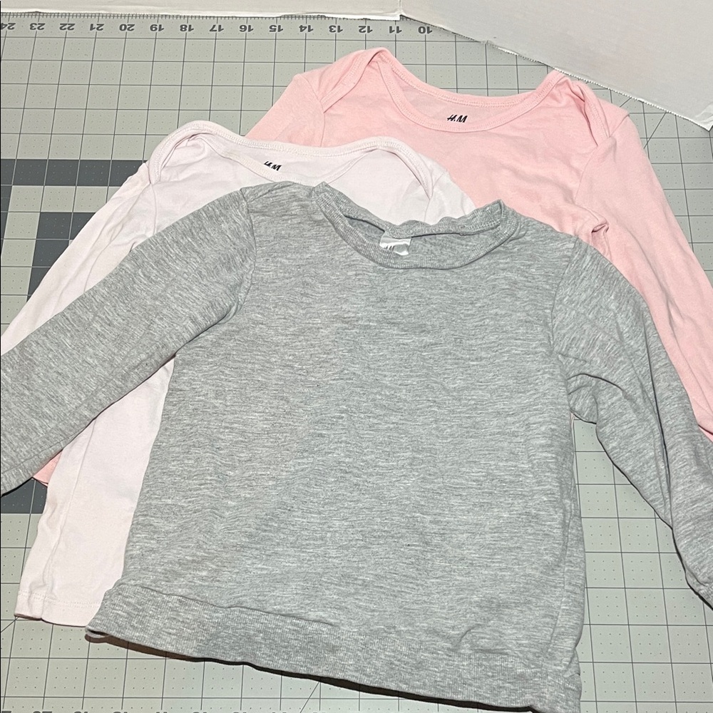 H&M Kids Long Sleeve Tops - Soft Gray, Light Pink, Classic White